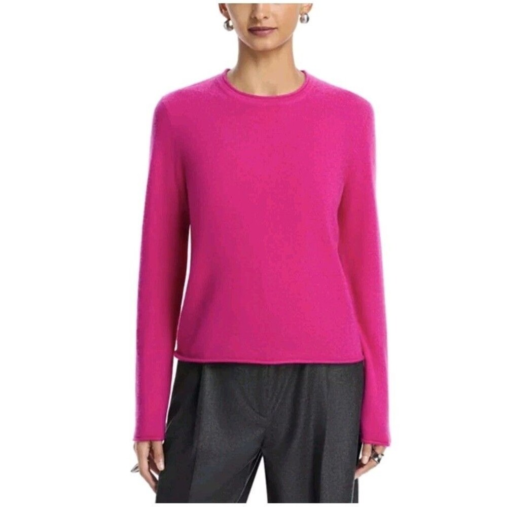 AQUA Cashmere 100% Cashmere Rolled Edge Sweater Pink Sz XL